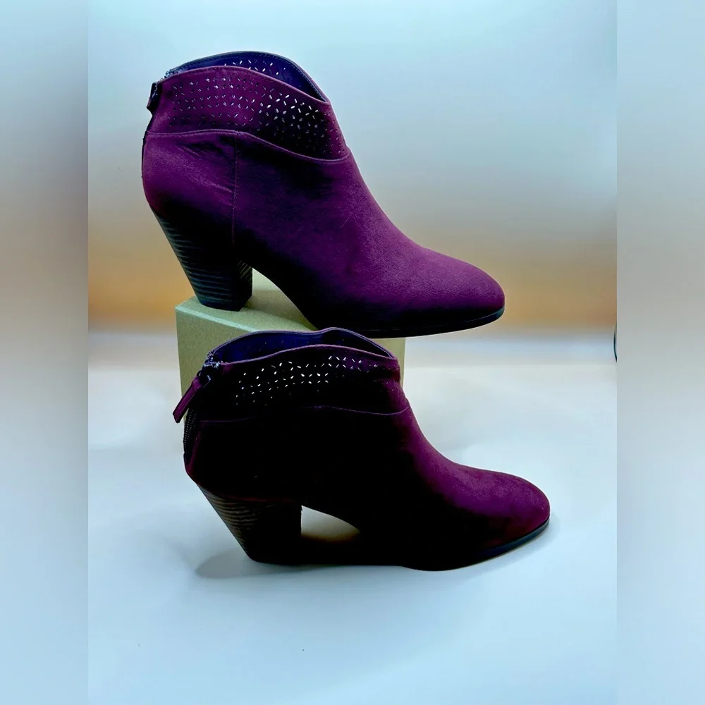Violet & Red Jackson Lazer Cut Topline Bootie Burgundy 8M - Picture 2 of 9